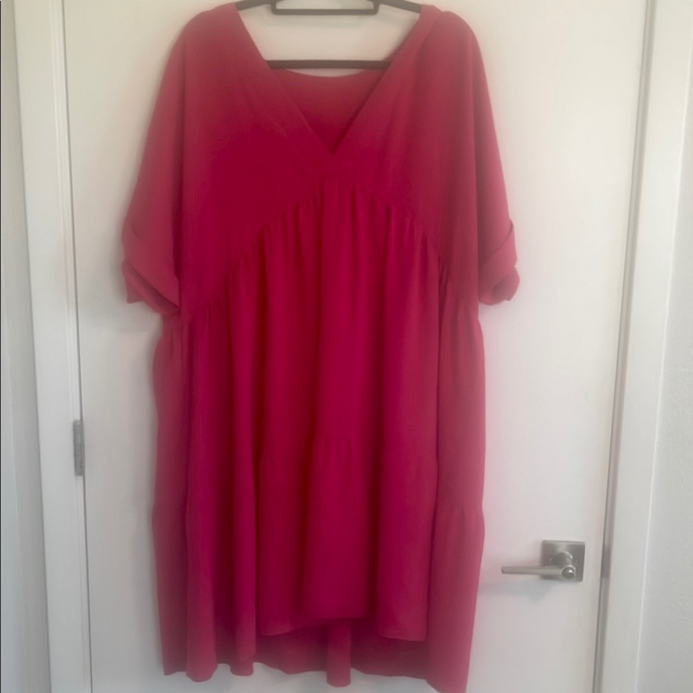 Vibrant Red V-Neck Dress